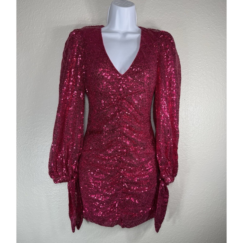 Women's Pink long sleeve sparkly sequin dress Size S Evening Party Homecoming